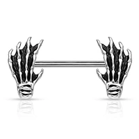 316L Surgical Steel Skeleton Hand Nipple Ring Straight Barbell