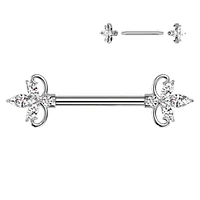 316L Surgical Steel Triple Petal White CZ Flower Nipple Ring Straight Barbell