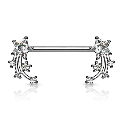 316L Surgical Steel White CZ Shooting Star Nipple Ring Straight Barbell