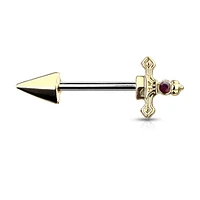 316L Surgical Steel Gold PVD Dark Red CZ Sword Dagger Nipple Ring Straight Barbell