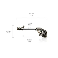 316L Surgical Steel Gold PVD Gun Pistol With Rose Handle Nipple Ring Straight Barbell