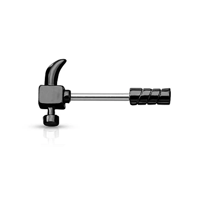 316L Surgical Steel Dark Gunmetal Hammer Nipple Ring Straight Barbell