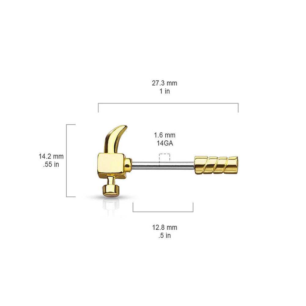 316L Surgical Steel Gold PVD Hammer Nipple Ring Straight Barbell