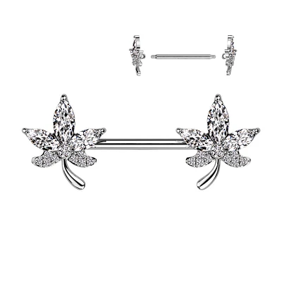 316L Surgical Steel Petal Flower White CZ Nipple Ring Barbell