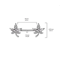 316L Surgical Steel Petal Flower White CZ Nipple Ring Barbell