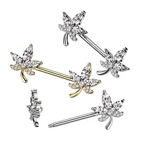 316L Surgical Steel Petal Flower White CZ Nipple Ring Barbell