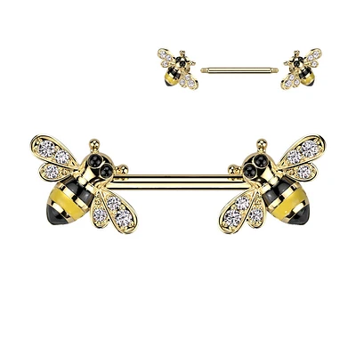 316L Surgical Steel Gold PVD Bumble Bee Nipple Ring Barbell