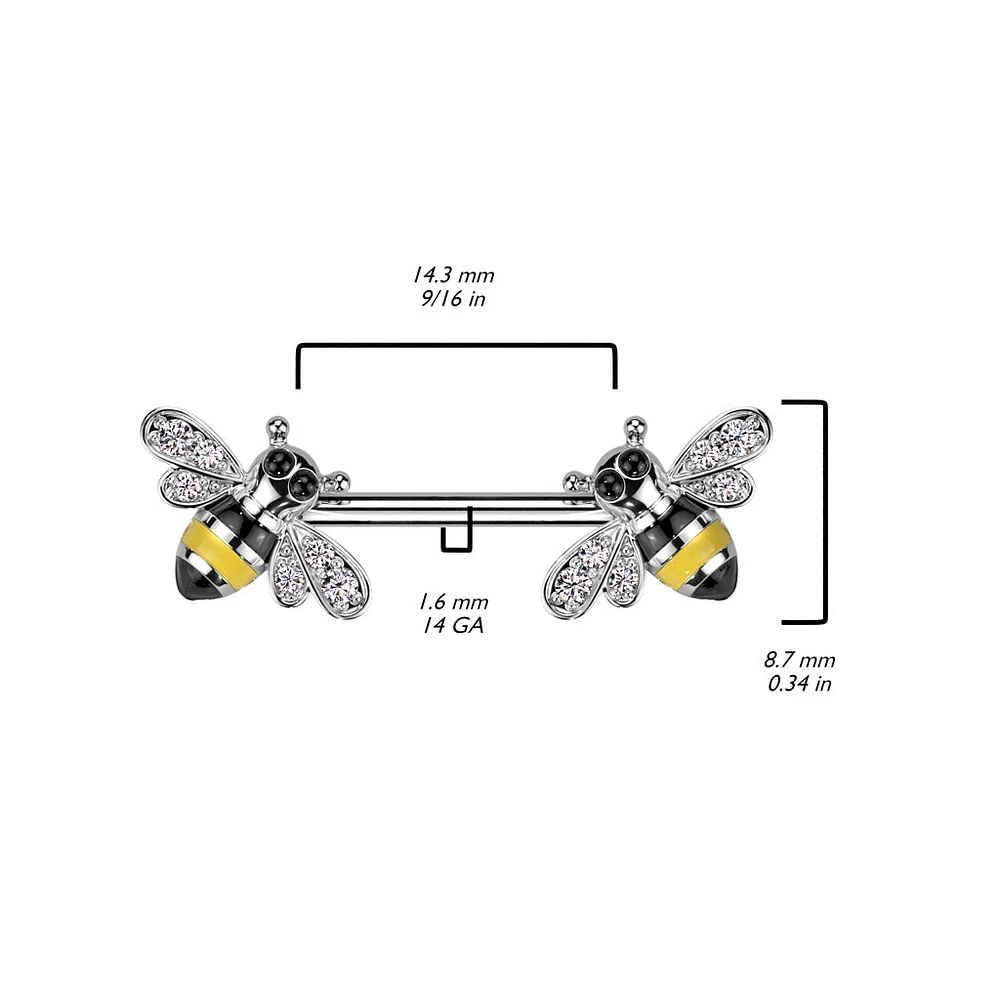 316L Surgical Steel Bumble Bee Nipple Ring Barbell