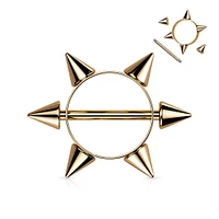 316L Surgical Steel Rose Gold PVD Multi Spike Nipple Ring Shield Straight Barbell