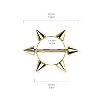 316L Surgical Steel Rainbow PVD Multi Spike Nipple Ring Shield Straight Barbell