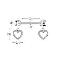 316L Surgical Steel White CZ Heart Outline Dangle Nipple Ring Straight Barbell