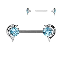 316L Surgical Steel Aqua CZ Dolphin Nipple Ring Straight Barbell