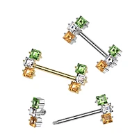 316L Surgical Steel Green White & Orange Straight Barbell Nipple Ring