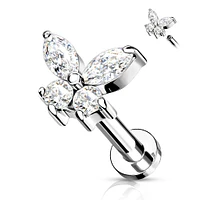 316L Surgical Steel White CZ Dainty Butterfly Flat Back Labret