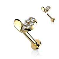 316L Surgical Steel Gold PVD White CZ Heart Internally Threaded Labret