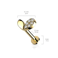 316L Surgical Steel Gold PVD White CZ Heart Internally Threaded Labret