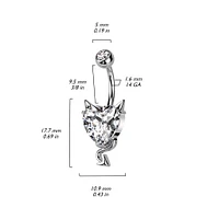 316L Surgical Steel Devil Horns White CZ Heart Belly Ring