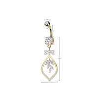 316L Surgical Steel White CZ Bow & Vine Dangle Belly Ring