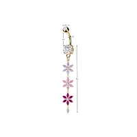 316L Surgical Steel Purple Pink & Red CZ Gem Flower Dangle Belly Ring