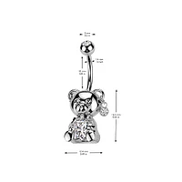 316L Surgical Steel Gold PVD White CZ Clawed Teddy Bear Belly Ring