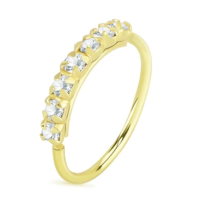 925 Sterling Silver Gold PVD Dainty White CZ Gem Pave Bend Open Nose Hoop
