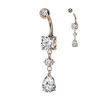 316L Surgical Steel Rose Gold PVD White CZ Circle Teardrop Dangle Belly Ring