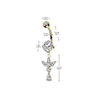 316L Surgical Steel White CZ Lotus With Teardrop Dangle Belly Ring