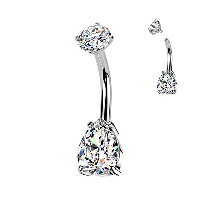 316L Surgical Steel White CZ Teardrop Internally Threaded Belly Ring