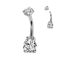 316L Surgical Steel White CZ Teardrop Internally Threaded Belly Ring