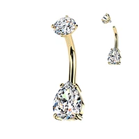 316L Surgical Steel Gold PVD CZ Teardrop Internally Threaded Belly Ring