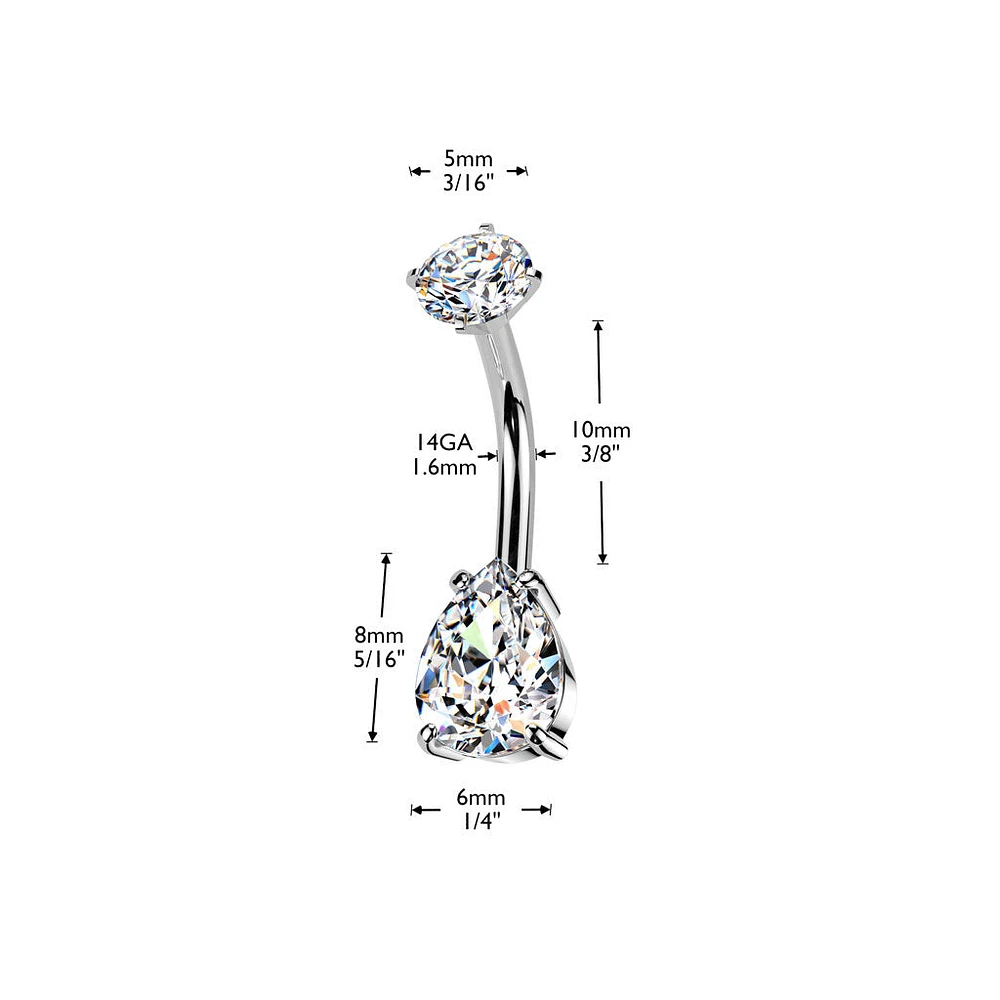 316L Surgical Steel Pink CZ Teardrop Internally Threaded Belly Ring