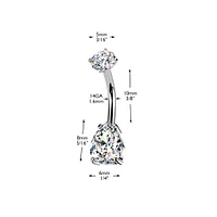 316L Surgical Steel Pink CZ Teardrop Internally Threaded Belly Ring