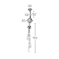316L Surgical Steel Gold PVD White CZ & Pearl Long Dangly Belly Ring