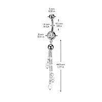 316L Surgical Steel White CZ & Pearl Long Dangly Belly Ring