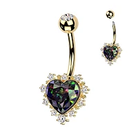 316L Surgical Steel Gold PVD White CZ & Vitrail Medium Heart Non Dangle Belly Ring