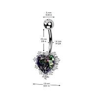 316L Surgical Steel White CZ & Vitrail Medium Heart Non Dangle Belly Ring