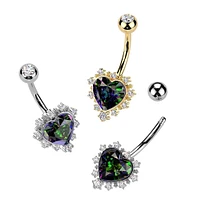 316L Surgical Steel White CZ & Vitrail Medium Heart Non Dangle Belly Ring