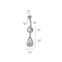 316L Surgical Steel White CZ Teardrop With Flowers Dangly Belly Ring