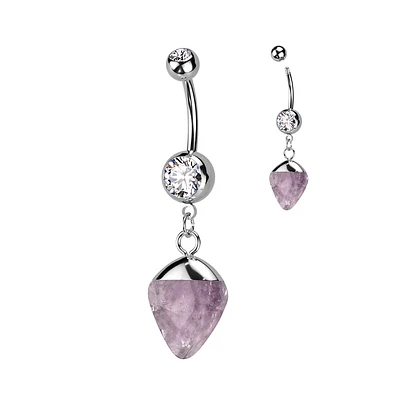 316L Surgical Steel Semi Precious Stone Amethyst Dangle Belly Ring