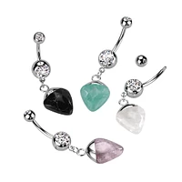 316L Surgical Steel Semi Precious Stone Jade Dangle Belly Ring