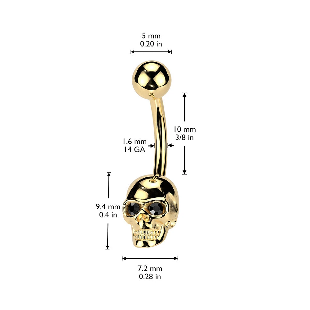 316L Surgical Steel Black PVD Red CZ Eyes Skull Non Dangle Belly Ring