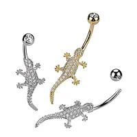 316L Surgical Steel Gold PVD White CZ Lizard Gecko Non Dangle Belly Ring