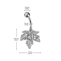 316L Surgical Steel Gold PVD White CZ Multi-Gem Large Leaf Design Belly Ring