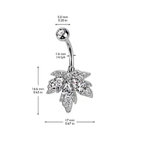 316L Surgical Steel Rose Gold PVD White CZ Multi-Gem Large Leaf Design Belly Ring