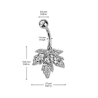 316L Surgical Steel Green CZ Multi-Gem Large Leaf Design Belly Ring