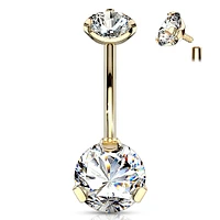 316L Surgical Steel Gold PVD Internally Threaded White CZ Belly Ring