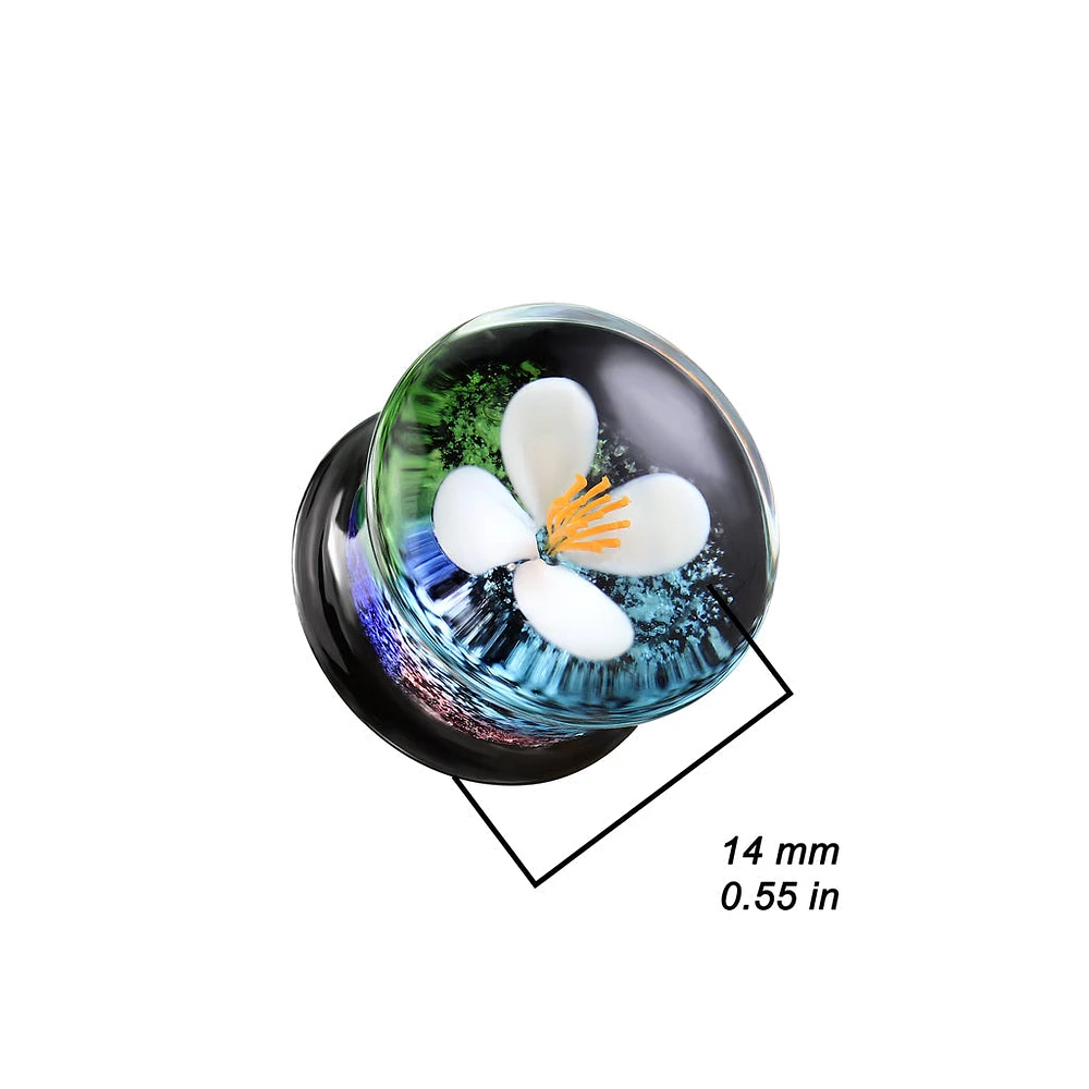 Double Flared White Flower Glass Ear Plugs