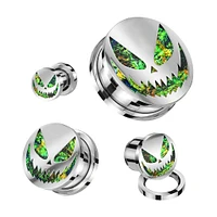 316L Surgical Steel Green Grinning Skeleton Screw On Ear Plugs