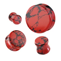 Organic Natural Red And Black Imperial Turquoise Stone Double Flared Ear Plugs
