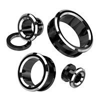 2-Tone Black PVD & Surgical Steel Screw On Ear Tunnels